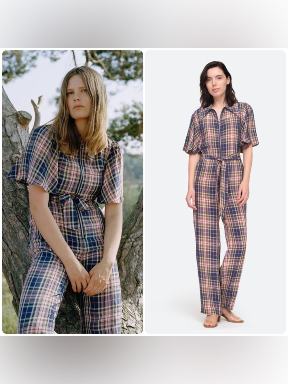 New! Sea New York Rooney Plaid 70s Flutter Sleeve Jumpsuit 💙 size 2